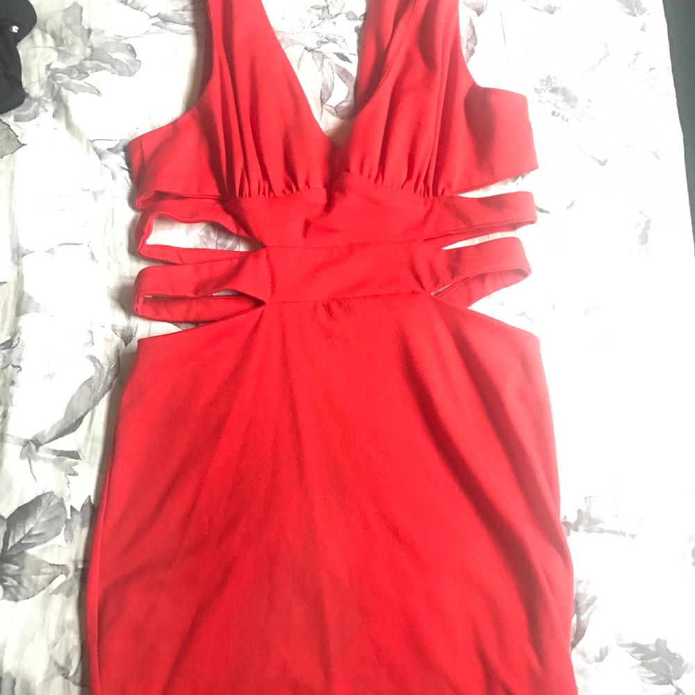 Red open sided mini dress